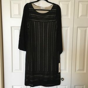 Calvin Klein Black cut-out dress fully lined in beige, XL, new with tags
